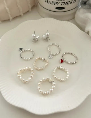Merry Shop Pearl Ring Silver 925 Freshwater Pearl Women's Friendship Ring