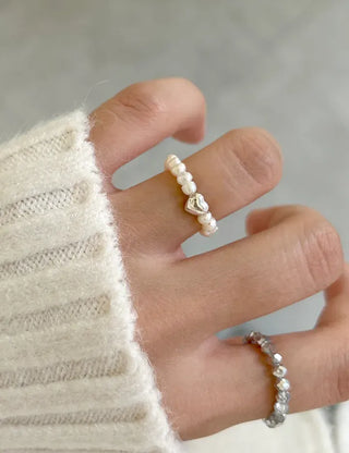 Merry Shop Pearl Ring Silver 925 Freshwater Pearl Women's Friendship Ring