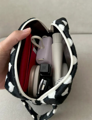 Mary Shop Pouch Heart Fur Handle Cosmetic Mini Bag