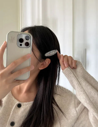 Merry Shop Hairpin 1+1 Set Tweed Snap Oval Mini