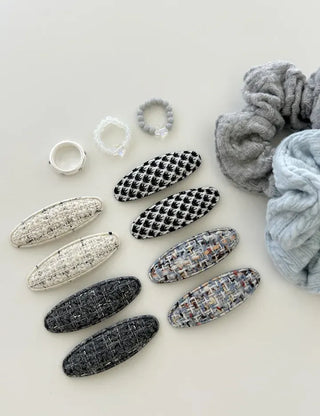 Merry Shop Hairpin 1+1 Set Tweed Snap Oval Mini