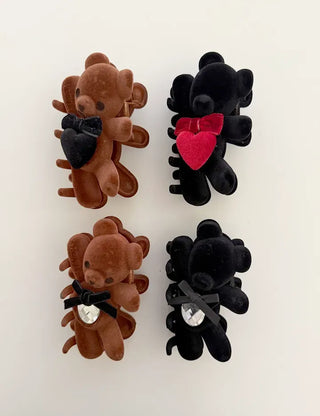 Merry Shop hair clip, teddy bear, velvet, holiday look, updo