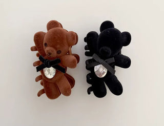 Merry Shop hair clip, teddy bear, velvet, holiday look, updo