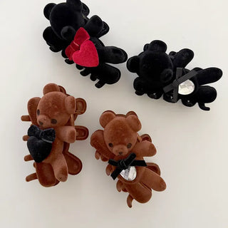 Merry Shop hair clip, teddy bear, velvet, holiday look, updo