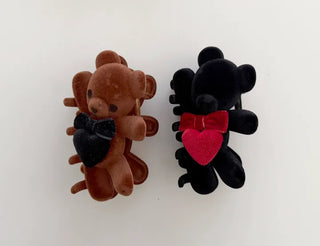 Merry Shop hair clip, teddy bear, velvet, holiday look, updo