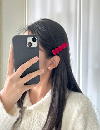 Merry Shop Year-End Look Hairpin Corduroy Velvet Heart Side Hairpin