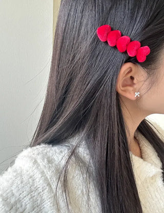 Merry Shop Year-End Look Hairpin Corduroy Velvet Heart Side Hairpin