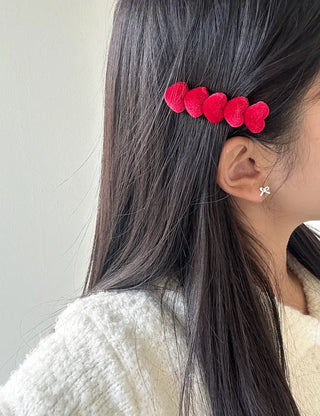 Merry Shop Year-End Look Hairpin Corduroy Velvet Heart Side Hairpin