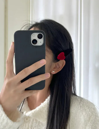 Merry Shop Year-End Look Hairpin Corduroy Velvet Heart Side Hairpin