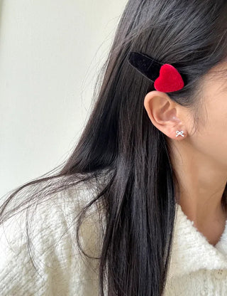 Merry Shop Year-End Look Hairpin Corduroy Velvet Heart Side Hairpin