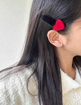 Merry Shop Year-End Look Hairpin Corduroy Velvet Heart Side Hairpin