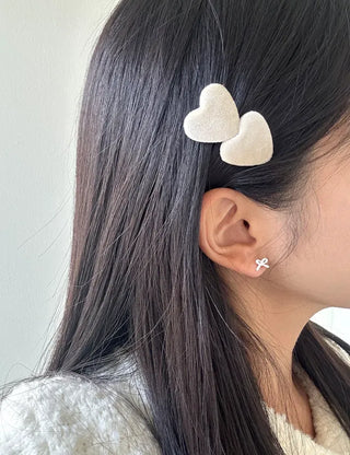 Merry Shop Year-End Look Hairpin Corduroy Velvet Heart Side Hairpin