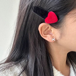Merry Shop Year-End Look Hairpin Corduroy Velvet Heart Side Hairpin