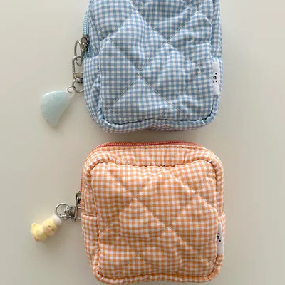 Multipurpose Pouch Check Quilted Fabric Mini