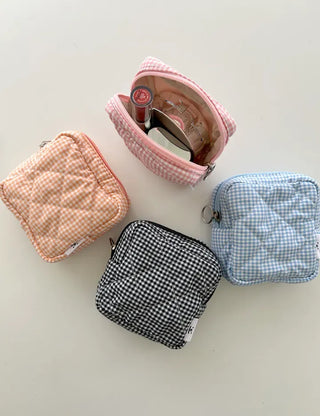 Multipurpose Pouch Check Quilted Fabric Mini