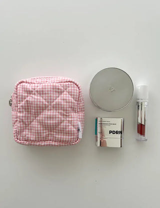 Multipurpose Pouch Check Quilted Fabric Mini
