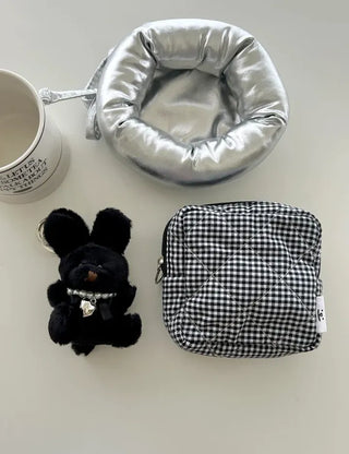 Multipurpose Pouch Check Quilted Fabric Mini