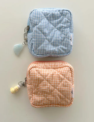 Multipurpose Pouch Check Quilted Fabric Mini