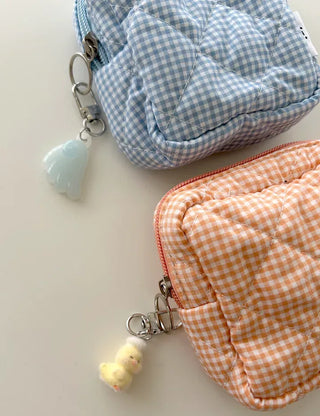 Multipurpose Pouch Check Quilted Fabric Mini