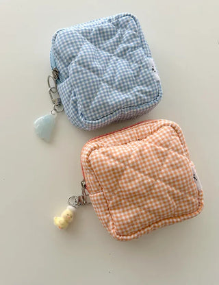 Multipurpose Pouch Check Quilted Fabric Mini