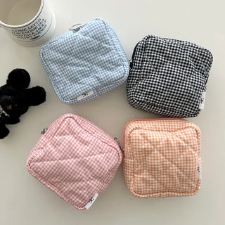 Multipurpose Pouch Check Quilted Fabric Mini