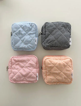 Multipurpose Pouch Check Quilted Fabric Mini