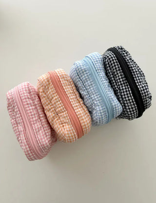 Multipurpose Pouch Check Quilted Fabric Mini