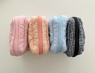 Multipurpose Pouch Check Quilted Fabric Mini