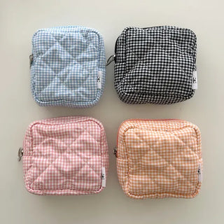 Multipurpose Pouch Check Quilted Fabric Mini