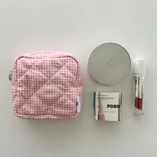 Multipurpose Pouch Check Quilted Fabric Mini
