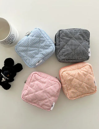 Multipurpose Pouch Check Quilted Fabric Mini