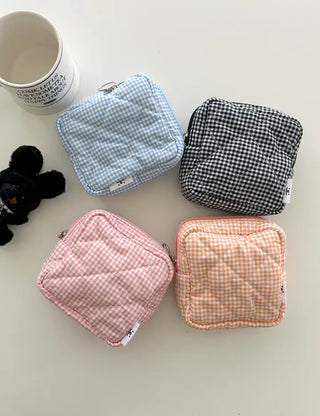 Multipurpose Pouch Check Quilted Fabric Mini