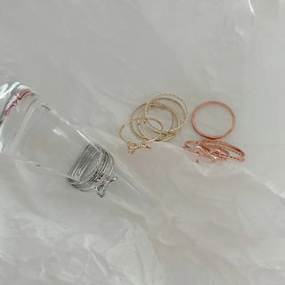 Set of 5 Asymmetrical Ribbon Thin Rings Index Finger Layering Rings