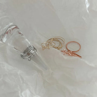 Set of 5 Asymmetrical Ribbon Thin Rings Index Finger Layering Rings
