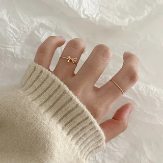 Set of 5 Asymmetrical Ribbon Thin Rings Index Finger Layering Rings