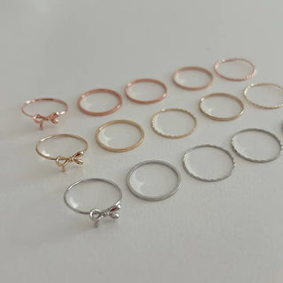 Set of 5 Asymmetrical Ribbon Thin Rings Index Finger Layering Rings