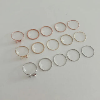 Set of 5 Asymmetrical Ribbon Thin Rings Index Finger Layering Rings