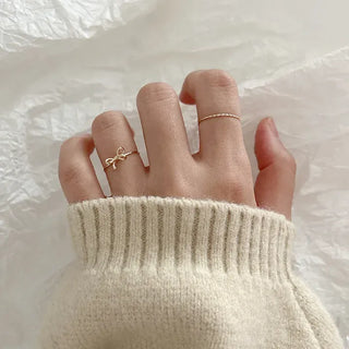 Set of 5 Asymmetrical Ribbon Thin Rings Index Finger Layering Rings