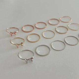Set of 5 Asymmetrical Ribbon Thin Rings Index Finger Layering Rings