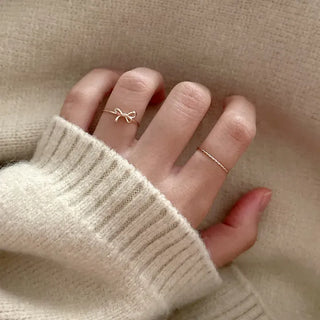 Set of 5 Asymmetrical Ribbon Thin Rings Index Finger Layering Rings