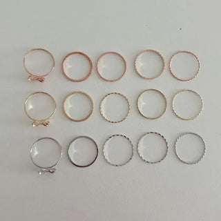 Set of 5 Asymmetrical Ribbon Thin Rings Index Finger Layering Rings