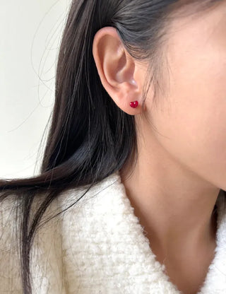 Ribbon Hoop Earrings Ball Silver Post Silver Mini