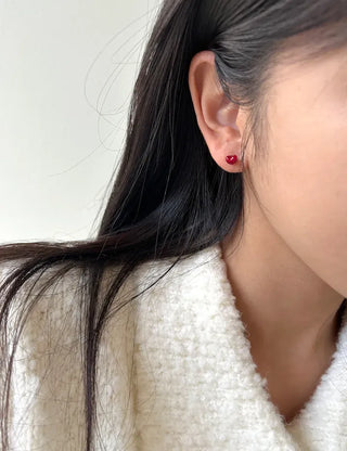 Ribbon Hoop Earrings Ball Silver Post Silver Mini