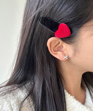 Ribbon Hoop Earrings Ball Silver Post Silver Mini