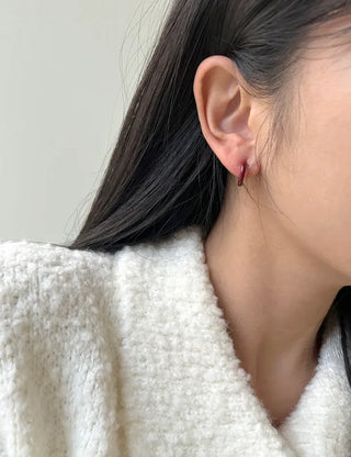 Ribbon Hoop Earrings Ball Silver Post Silver Mini