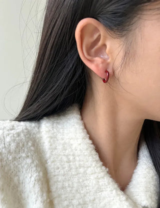 Ribbon Hoop Earrings Ball Silver Post Silver Mini