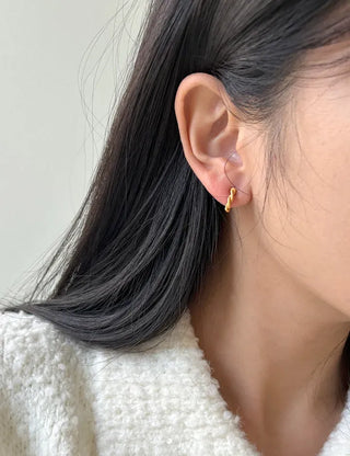 Ribbon Hoop Earrings Ball Silver Post Silver Mini