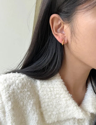 Ribbon Hoop Earrings Ball Silver Post Silver Mini