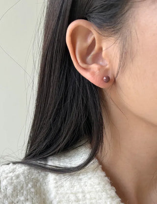 Ribbon Hoop Earrings Ball Silver Post Silver Mini