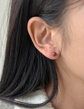 Ribbon Hoop Earrings Ball Silver Post Silver Mini